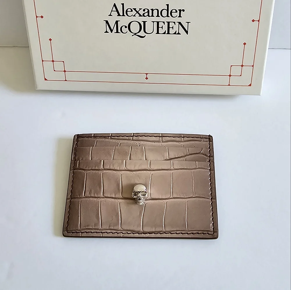 Alexander McQueen Skull Croc Embossed Leather Card Holder Ombre Light Co… - Picture 2 of 5